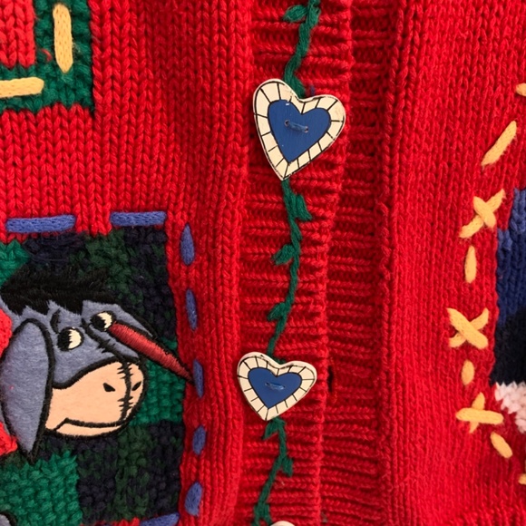 The Disney Store Winnie the Pooh Christmas Knit Cardigan Size Small Red VTG Rare - Picture 7 of 16